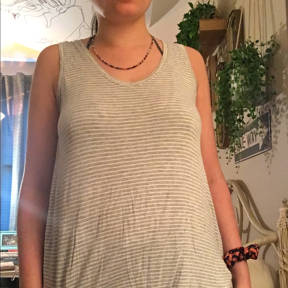 American Eagle Grey and White Striped Tank Top